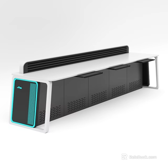 Modern Functional Desk With White Tabletop Black Drawers Sleek Frame And LED Strip 3d model 