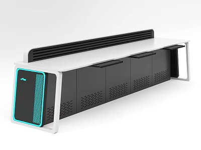 Modern Functional Desk With White Tabletop Black Drawers Sleek Frame And LED Strip 3d model