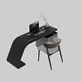 Modern Wooden Desk Chair Set with Laptop Vase and Cup in Sleek Home Office Design