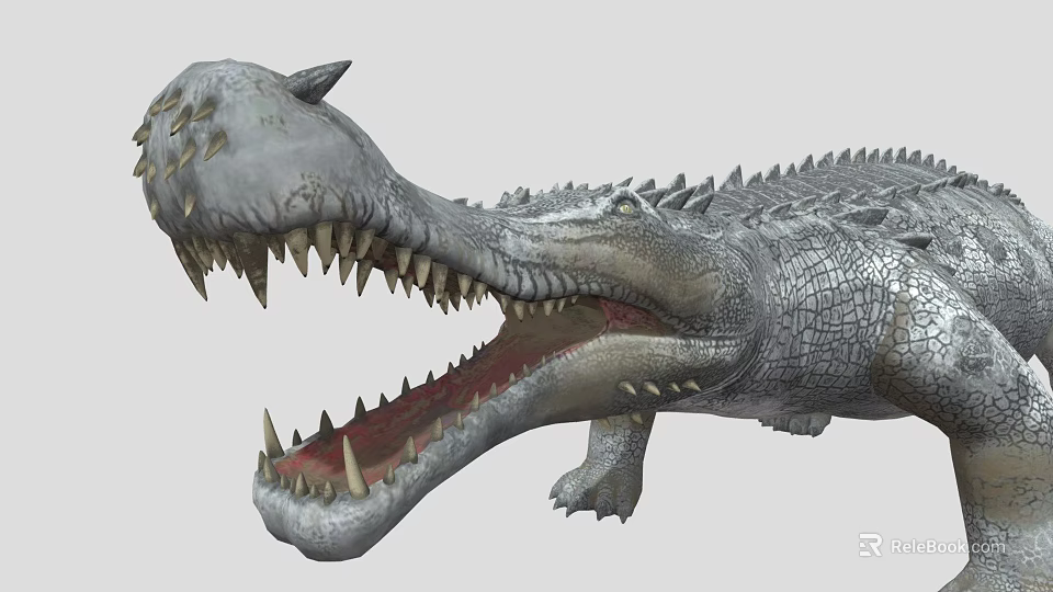 Game Movie Crocodile Character with Open Mouth Sharp Teeth Rough Skin and Horned Head 3d model 