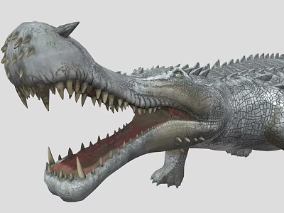 Game Movie Crocodile Character with Open Mouth Sharp Teeth Rough Skin and Horned Head 3d model