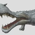 Game Movie Crocodile Character with Open Mouth Sharp Teeth Rough Skin and Horned Head