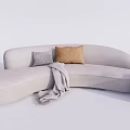 Light Gray Curved Sectional Sofa With Throw Pillows Blanket And Side Table 3d model