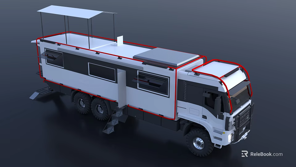 White Functional Vehicle With Mobile Living Area Roof Platform And Windows 3d model 
