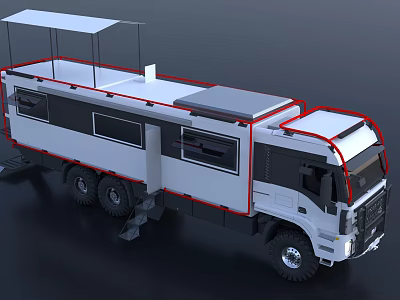 White Functional Vehicle With Mobile Living Area Roof Platform And Windows 3d model