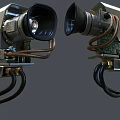 Two Mechanical Devices With Transparent Containers Holding Green Liquid And Gray Red Parts