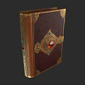 Vintage Decorative Book With Brown Leather Cover Golden Ornaments And Gemstones