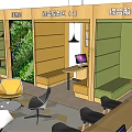 Stylish Modern Bubble Tea Shop Interior With Colorful Chairs Green Plant And TV Screen