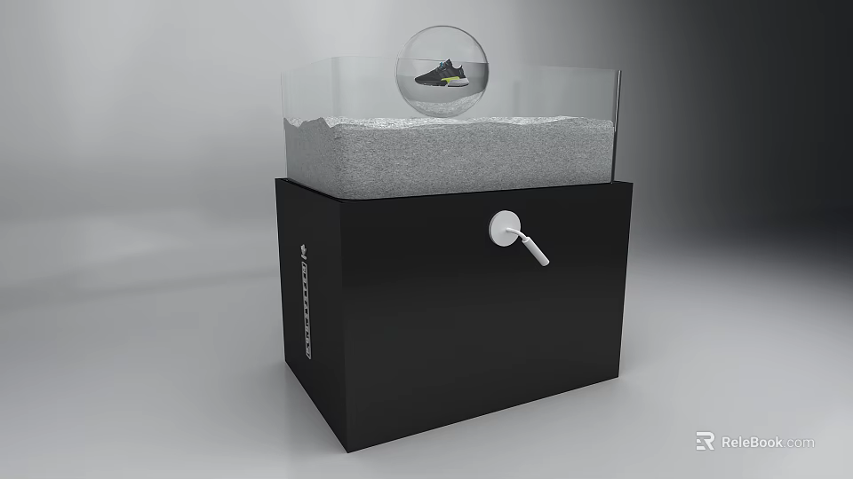 Modern Black Display Cabinet Showcase With Transparent Top And Sneakers Inside 3d model
