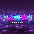 Modern Event Stage With Purple Blue Lighting Large Screen And Intelligence Logo 3d model