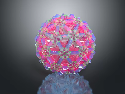 Colorful Spherical Molecular Structure with Intricate Geometric Pink Purple Blue Patterns 3d model