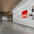 Modern Cultural Center Interior With Long Corridor And Exhibition Display Panels