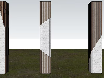 Modern Decorative Columns Design With Wooden Stripes Stone Elements And Geometric Patterns 3d model