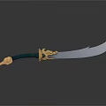 Fantasy Character Wielding Curved Sword With Golden Hilt And Green Handle