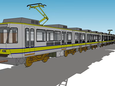 Modern Electric Train With Yellow Gray Stripes And Multiple Carriages On Railway Track 3d model