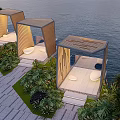 Modern Pergolas By Ocean View With Green Plants White Seats And Stone Pathway
