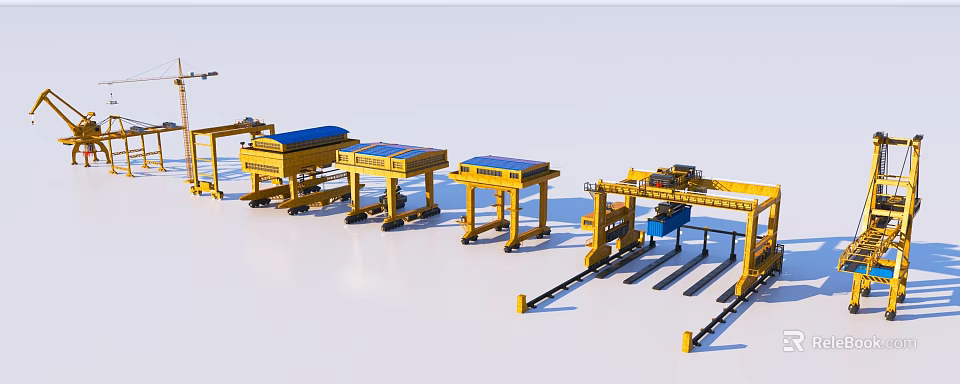 Heavy Duty Industrial Equipment Yellow Gantry Cranes With Track System For Lifting Operations 3d model 
