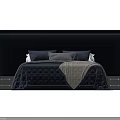 Modern Double Bed With Dark Headboard Navy Blue Bedding And Gray Pillows 3d model