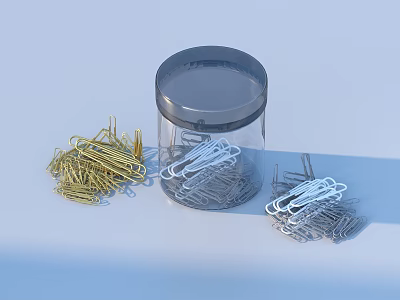 Essential Office Supplies Organizing Paper Clips In Clear Storage Jar With Gold And Silver 3d model