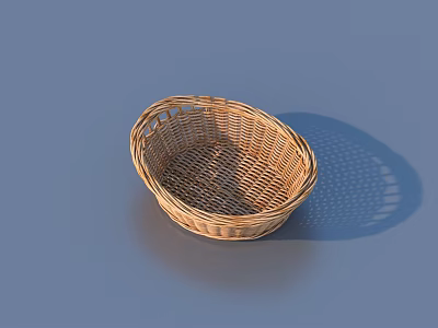 Oval Handwoven Wicker Basket as Household Storage and Decor Item 3d model