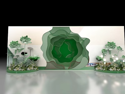 Green Flower Shaped Photo Check in Spot with Green Plants Flowers and Decorations 3d model