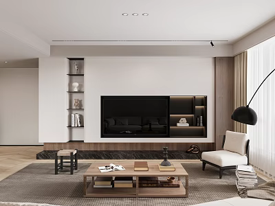 Modern Living Dining Room Interior Design With Sofa Coffee Table And TV Wall 3d model