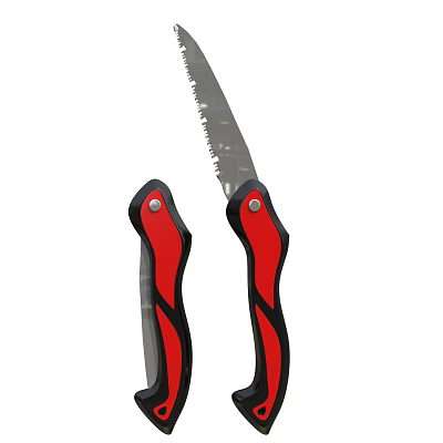 Durable Folding Saw Hardware Tool with Red Handle and Sharp Steel Blade for Cutting 3d model