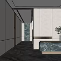 Modern Lobby Reception Desk With Green Marble Surface And Decorative Plant 3d model