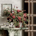 Elegant Red Flower Bouquet In Vase With Green Foliage On Marble Table Home Decor