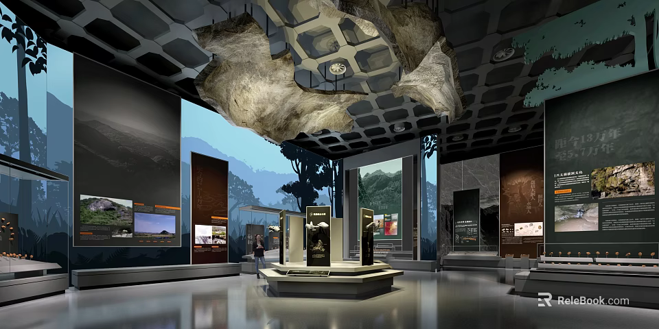 Museum Exhibition Hall Interior With Display Stands Natural Lighting And Open Space 3d model 