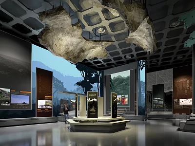Museum Exhibition Hall Interior With Display Stands Natural Lighting And Open Space 3d model