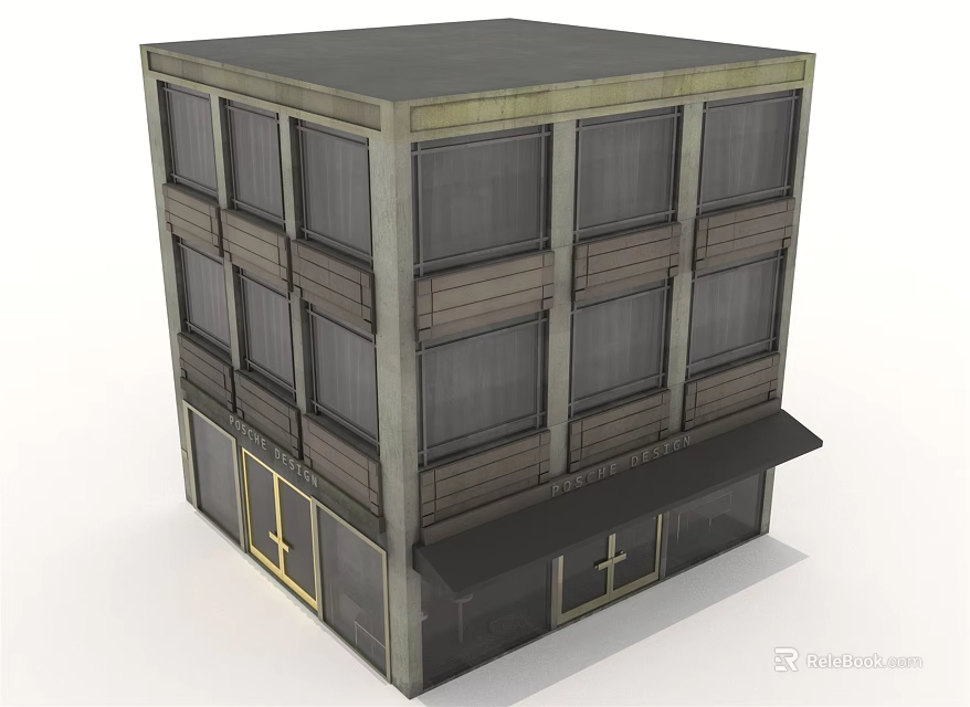 Multi Story Building Architectural Design Featuring Windows Facade and Entrance Awning 3d model 