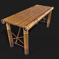 Bamboo Table With Slatted Top Crossed Legs And Natural Material Structure 3d model