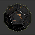 Modern Decorative Polyhedral Furniture Featuring Metallic Texture Gray Black Tones Orange Lines And Red Circle