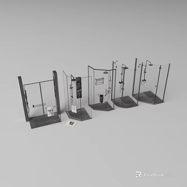 Modern Bathroom Set Featuring Shower Enclosures Faucets And Fixtures 3d model 