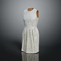 Elegant White Sleeveless Lace Dress With Pleated Skirt Design Details