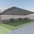 Transparent Awning with Metal Supports for Outdoor Use Over Green Tiled Ground and Paved Pathway