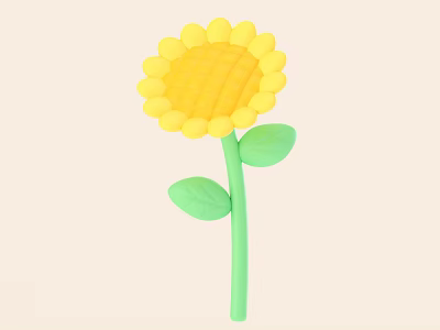 Handmade Sunflower With Yellow Petals Yellow Center Green Stem And Leaves On Light Background 3d model