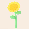 Handmade Sunflower With Yellow Petals Yellow Center Green Stem And Leaves On Light Background