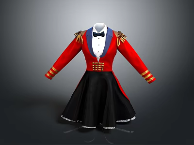 Red Military Style Coat With Gold Epaulets Black Skirt And Bow Tie 3d model