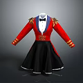 Red Military Style Coat With Gold Epaulets Black Skirt And Bow Tie