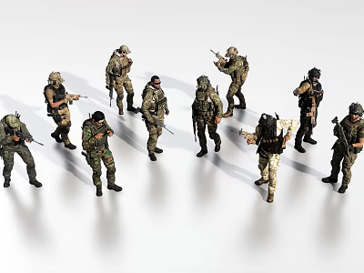 Military Men Model Figures in Various Uniforms Holding Different Weapons 3d model