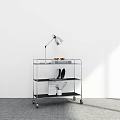 Modern Mobile Cart With Multi Tiered Shelves Table Lamp Magazine And Shoes