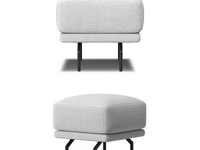 Modern Upholstered Stool With Square Seat Gray Fabric And Black Metal Legs Design 3d model