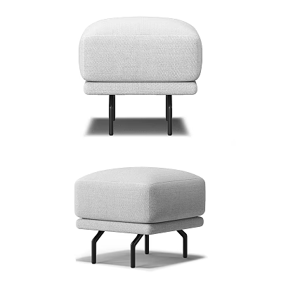 Modern Upholstered Stool With Square Seat Gray Fabric And Black Metal Legs Design 3d model