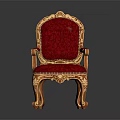 Elegant Red Classical Chair With Gold Accents Velvet Upholstery And Carved Wooden Legs