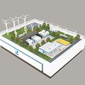 Integrated Energy Facility Model With Wind Turbines Solar Panels Buildings And Greenery
