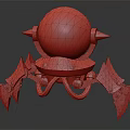 Mechanical Creature With Spherical Transparent Dome Head Metallic Spiked Legs And Orange Components 3d model
