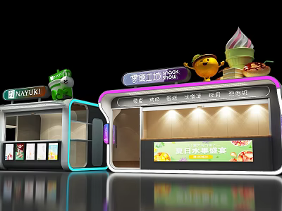 Commercial Outdoor Stalls With Tea Drinks Fresh Fruit Yogurt And Ice Cream Decorations 3d model