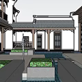 Traditional Chinese Detached Villa With Red Plaque Stone Lions And Wooden Structure